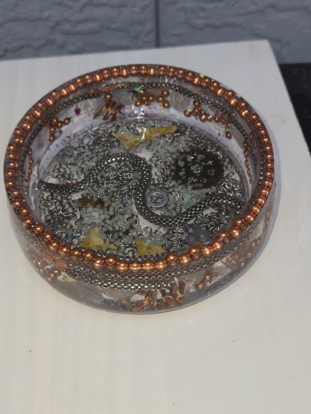 Orgonite Crystal Charging Dish Trinket Tray Copper Quartz & Resin EMF Protection